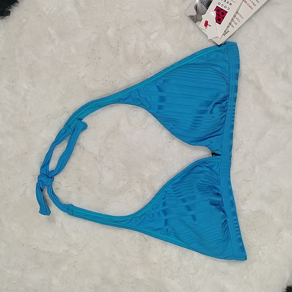 Coco Reef Bright Turquoise Ribbed Halter Triangle Bikini Top